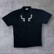 Load image into Gallery viewer, Vintage Identic Gothic Tribal Y2K Embroidered Motif Black Short Sleeve Shirt
