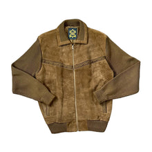 Load image into Gallery viewer, Vintage 80&#39;s EMOS GENUINE LEATHER Suede Leather Panel Acrylic Knit Zip Sweater Jumper
