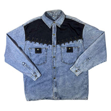 Load image into Gallery viewer, Vintage Cowboy Western Acid Wash Blue Denim Popper Long Sleeve Shirt
