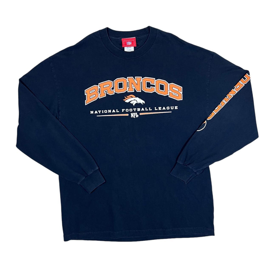 NFL DENVER BRONCOS Football Logo Spellout Graphic Long Sleeve T-Shirt