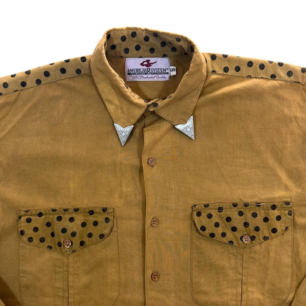 Vintage American B System Polka Dot Brown Cowboy Western Long Sleeve Shirt