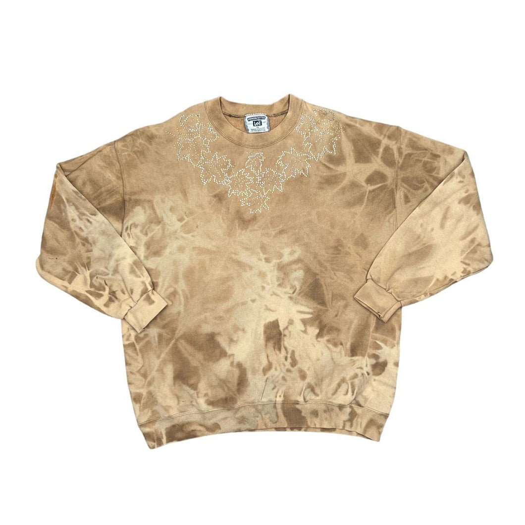 Vintage 90's LEE Premium Cotton Diamante Style Floral Leaf Crewneck Tie Dye Sweatshirt