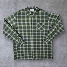 Load image into Gallery viewer, Vintage Triola Green White Blue Plaid Check Long Sleeve Cotton Flannel Shirt
