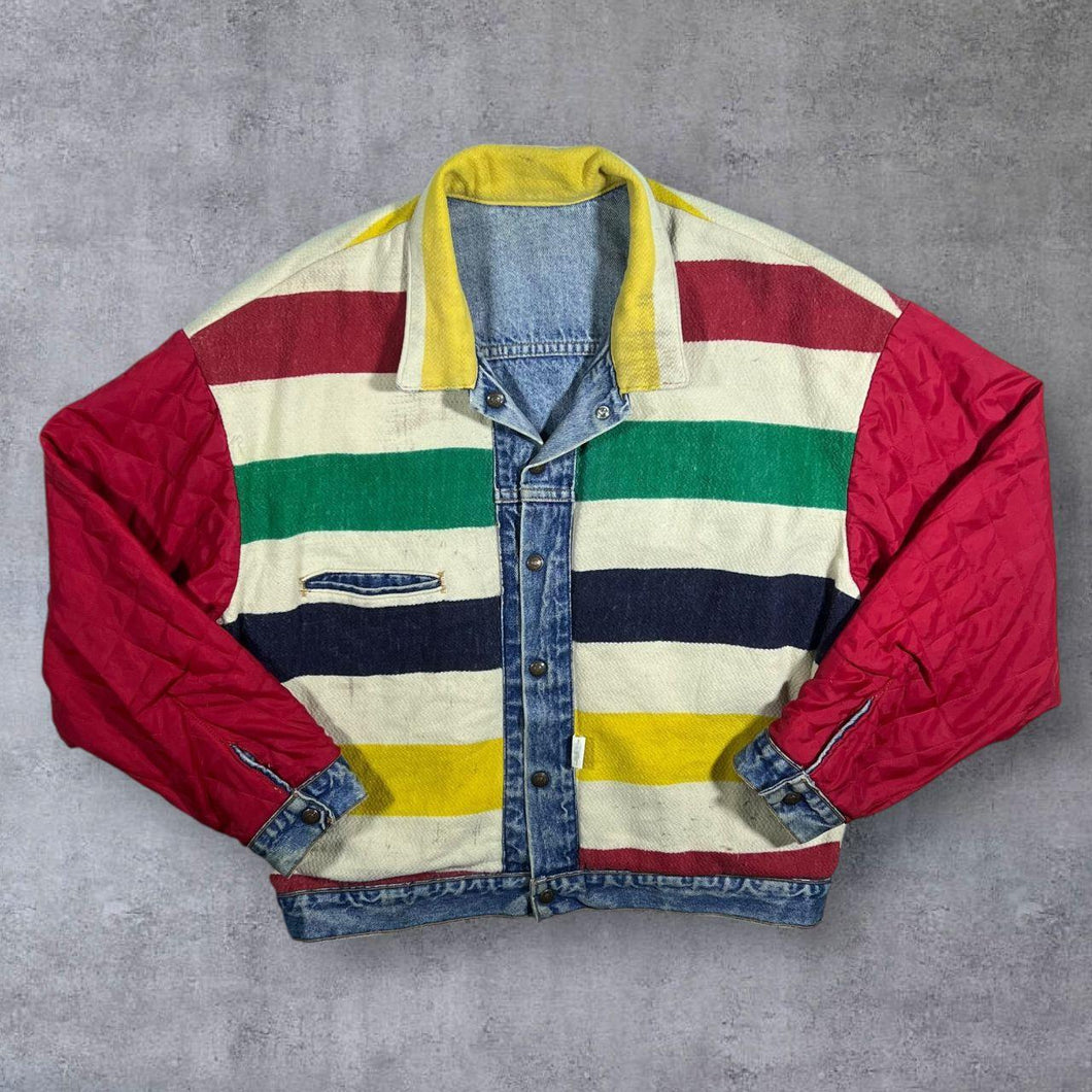 Vintage 90's Levi's Hudson Bay Made in USA Blanket Striped Reversible Denim Jacket