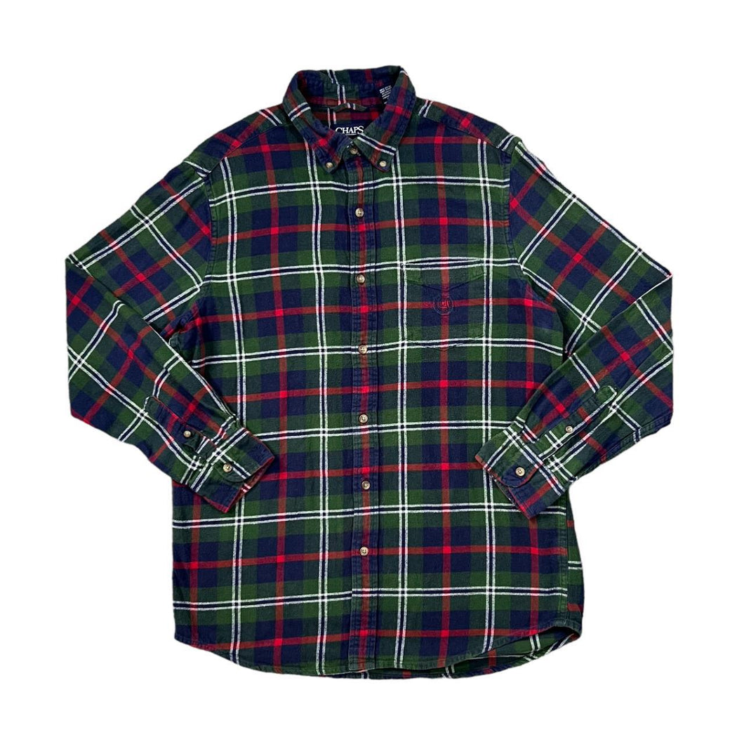 Early 00's CHAPS Embroidered Mini Pocket Logo Plaid Check Long Sleeve Flannel Cotton Shirt