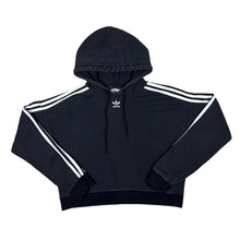 Load image into Gallery viewer, ADIDAS Three Stripe Embroidered Mini Centre Logo Black Cropped Hoodie
