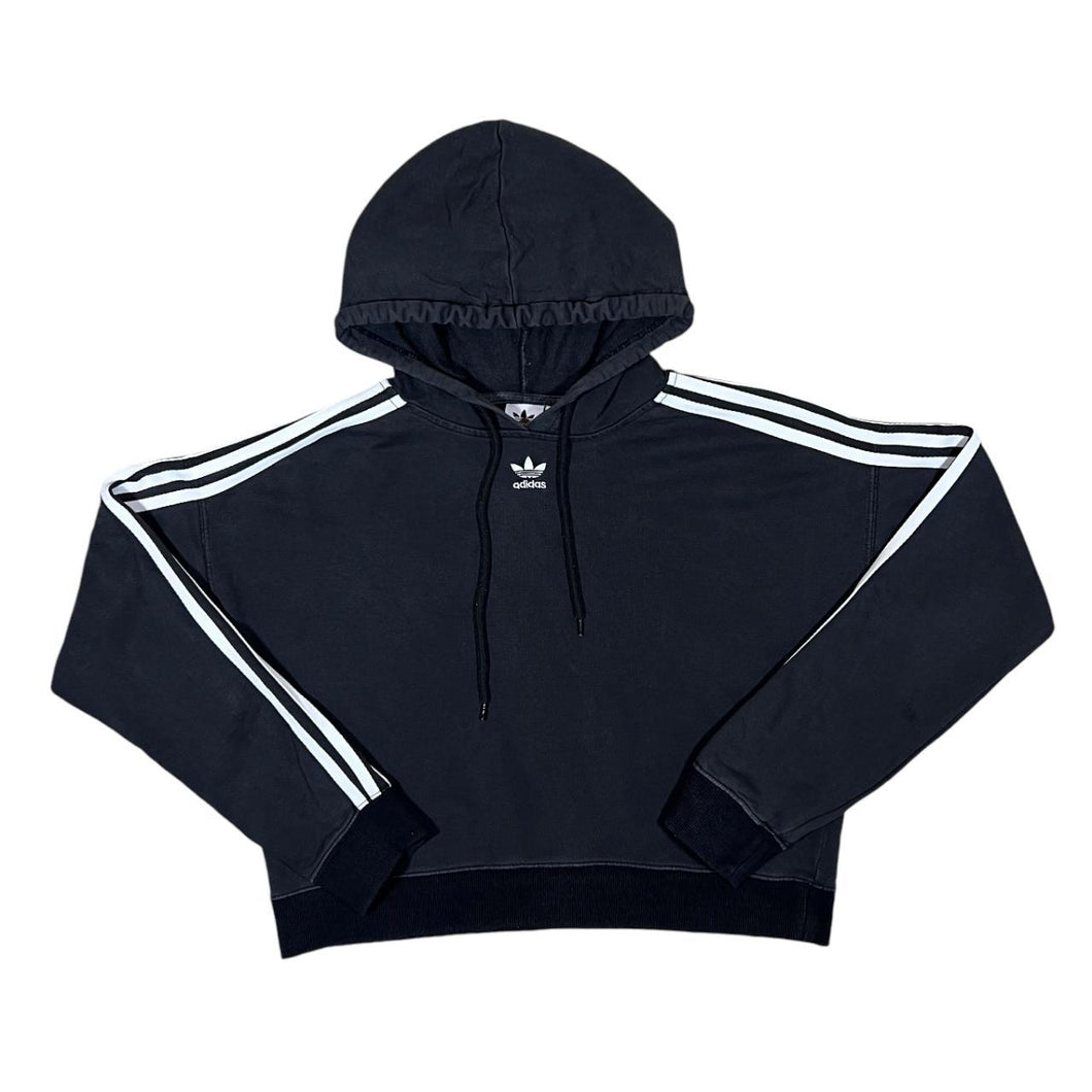 ADIDAS Three Stripe Embroidered Mini Centre Logo Black Cropped Hoodie