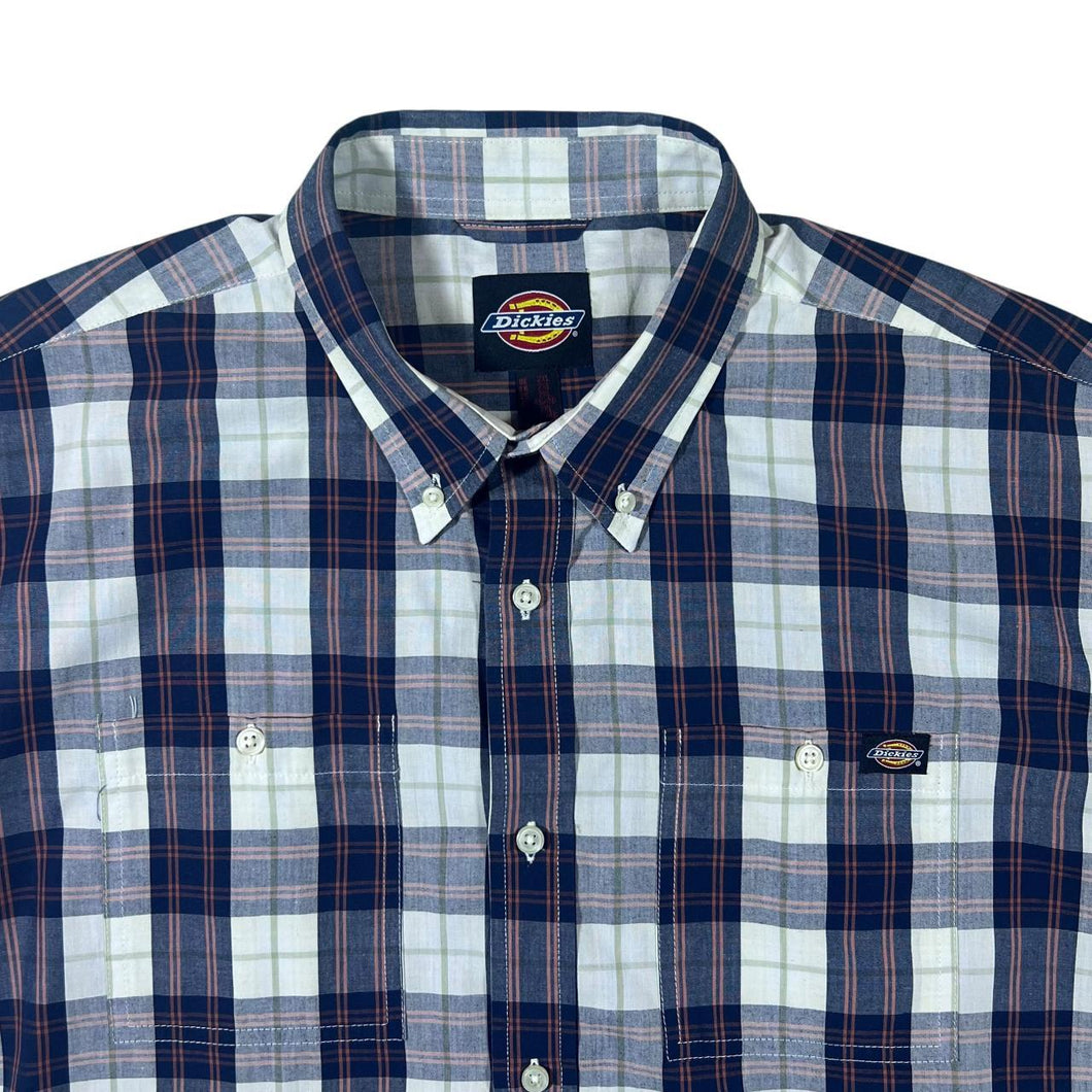 Dickies Classic Blue Red White Plaid Check Short Sleeve Button-Up Shirt