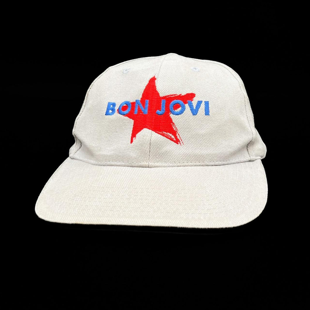 Vintage BON JOVI Embroidered Spellout Glam Metal Hard Rock Band Baseball Cap