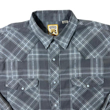 Load image into Gallery viewer, Vintage Resistol Double Cowboy Western Grey Check Popper Long Sleeve Shirt

