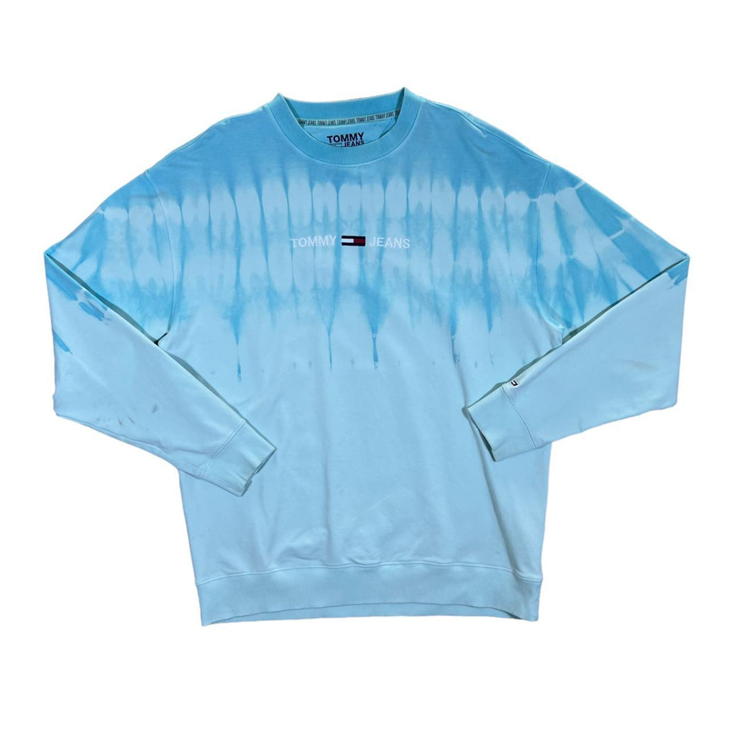TOMMY JEANS Tommy Hilfiger Embroidered Logo Spellout Blue Tie Dye Crewneck Sweatshirt