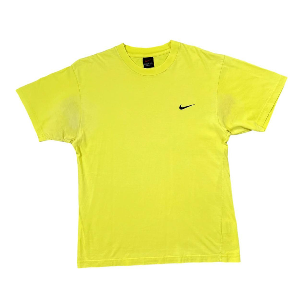 Vintage NIKE Black Label Classic Basic Embroidered Mini Swoosh Logo Yellow Cotton T-Shirt