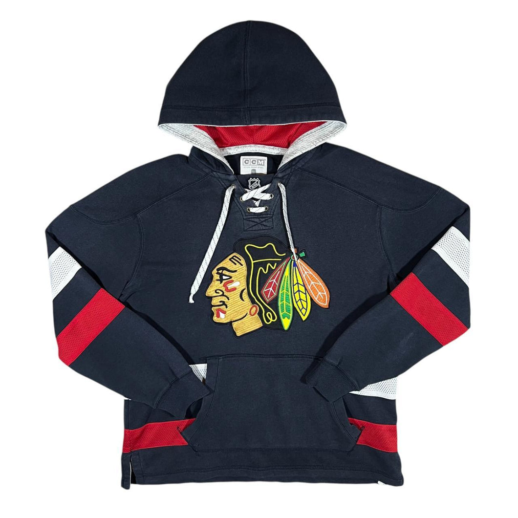 Early 00's CCM NHL Chicago Blackhawks Embroidered Ice Hockey Pullover Hoodie