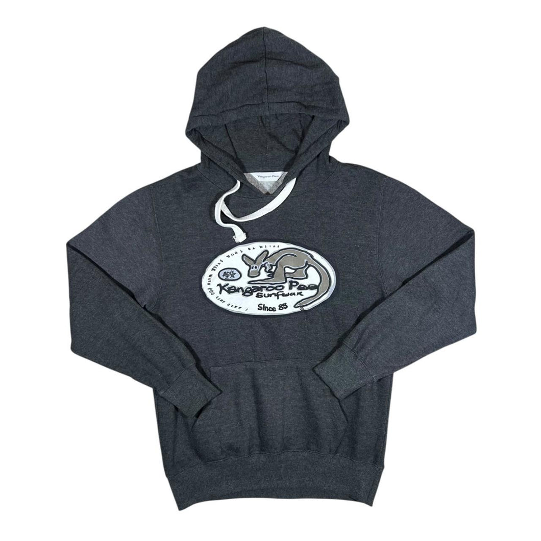 KANGAROO POO Surfer Skater Logo Spellout Graphic Grey Hoodie