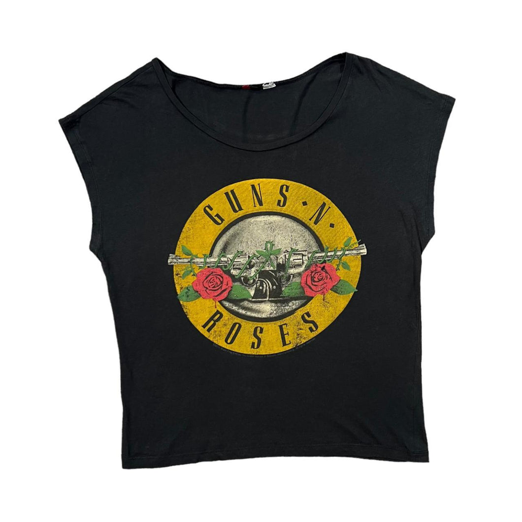 GUNS N ROSES Classic Logo Spellout Hard Rock Glam Metal Band Scoop Neck T-Shirt