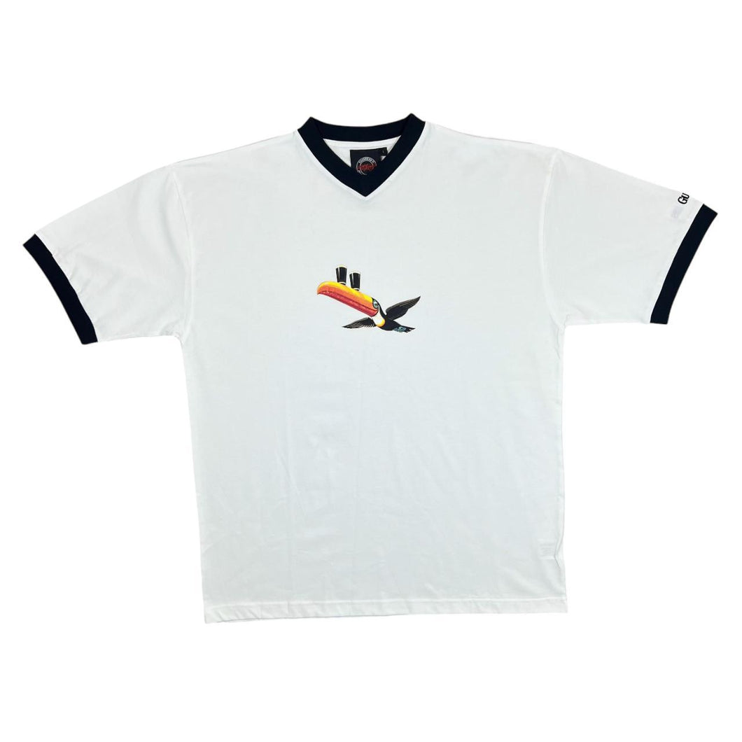 Early 00's GUINNESS Toucan Mascot Beer Logo Graphic V-Neck Ringer T-Shirt