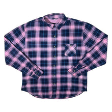 Load image into Gallery viewer, Vintage Navy Blue Pink Plaid Check Cotton Long Sleeve Button-Up Flannel Shirt
