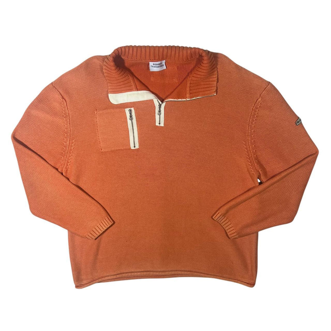 Early 00's Quba Sails Sailing Yatching Orange 1/4 Zip Knit Sweater Jumper