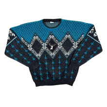 Load image into Gallery viewer, Vintage 90&#39;s Grandad Patterned Deer Patch Knit Acrylic Wool Jumper Sweater
