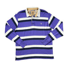 Load image into Gallery viewer, GANT Embroidered Mini Logo Colour Block Striped Long Sleeve Rugby Polo Shirt
