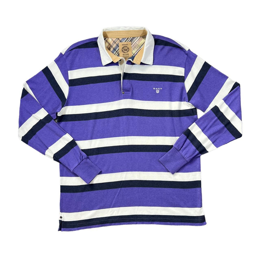GANT Embroidered Mini Logo Colour Block Striped Long Sleeve Rugby Polo Shirt