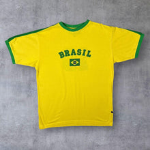 Load image into Gallery viewer, Innocenti &quot;Brasil&quot; Brazil Football Graphic Yellow Green Ringer Cotton T-Shirt
