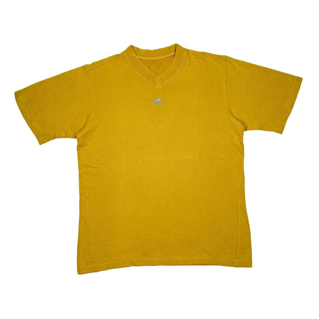 Early 00’s ADIDAS Classic Embroidered Mini Centre Logo V-Neck Cotton T-Shirt