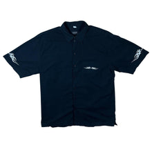 Load image into Gallery viewer, Early 00&#39;s Steve Menswear Y2K Tribal Biker Black Cotton Short Sleeve Shirt
