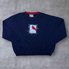 Load image into Gallery viewer, Vintage Endless Designs Embroidered Winter Bird Nature Navy Blue Sweatshirt
