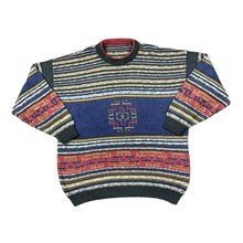 Load image into Gallery viewer, Vintage 90&#39;s Colour Block Grandad Patterned Acrylic Cotton Knit Crewneck Sweater Jumper
