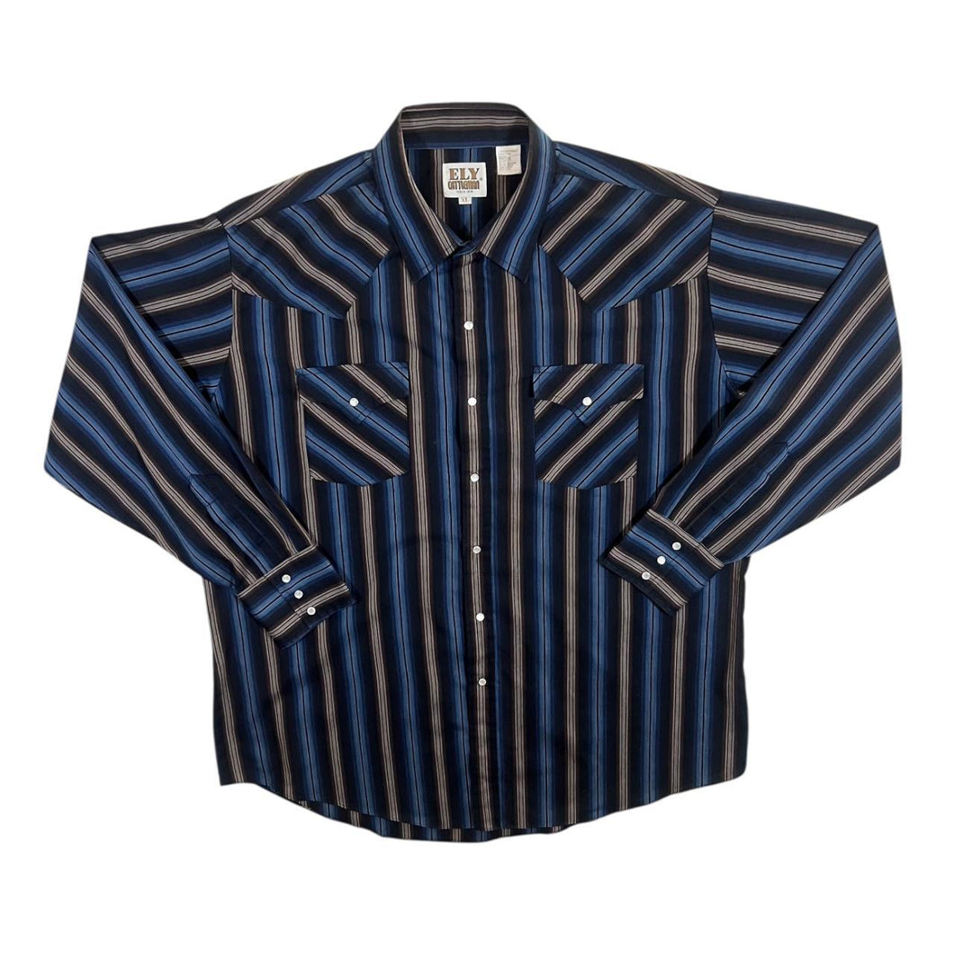 Vintage 90's Ely Cattleman Cowboy Western Striped Pearl Snap Popper Long Sleeve Shirt