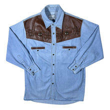 Load image into Gallery viewer, Vintage Stars &amp; Stripes Cowboy Western Blue Denim Cotton Popper Long Sleeve Shirt
