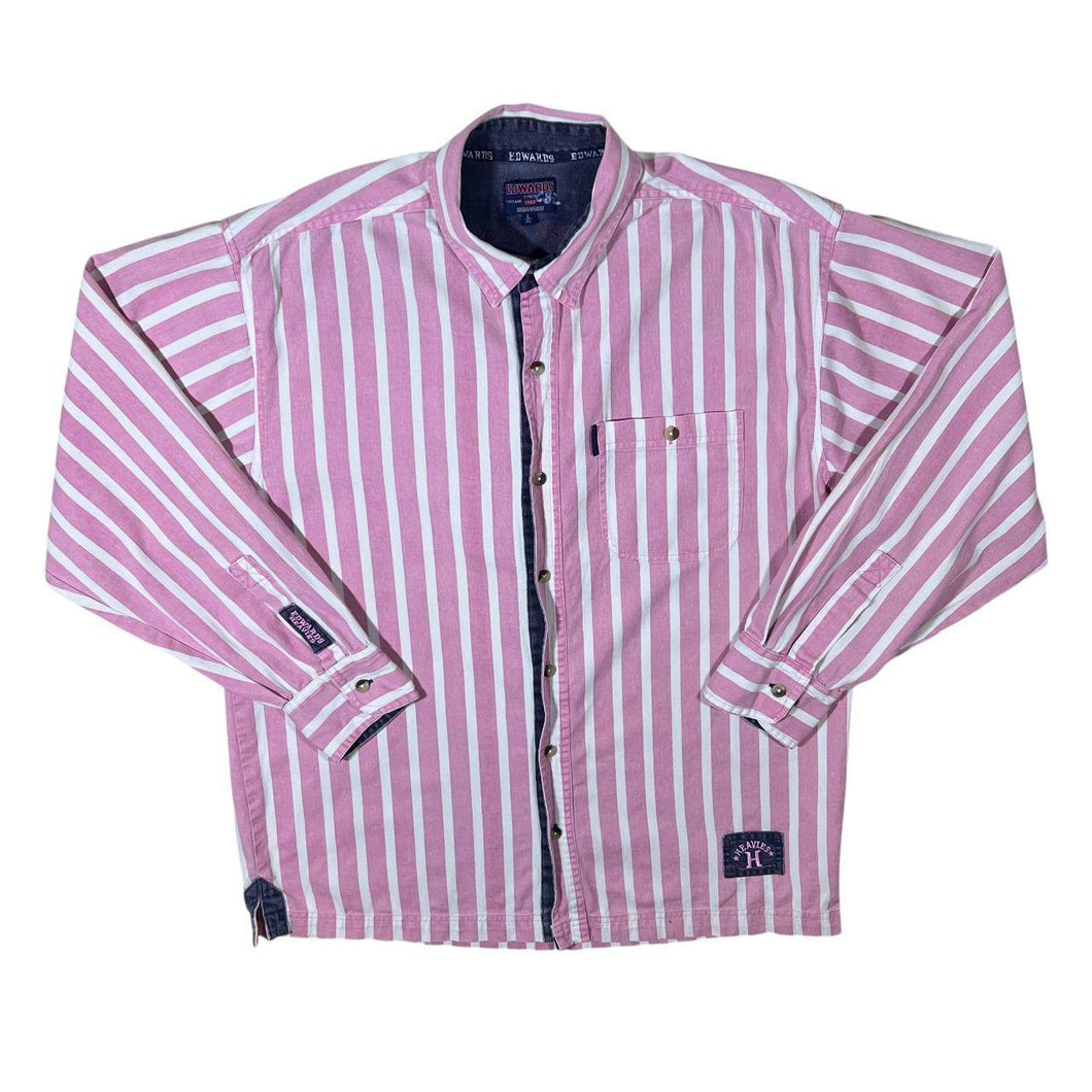 Vintage Edwards Heavies Pink White Striped Cotton Long Sleeve Shirt
