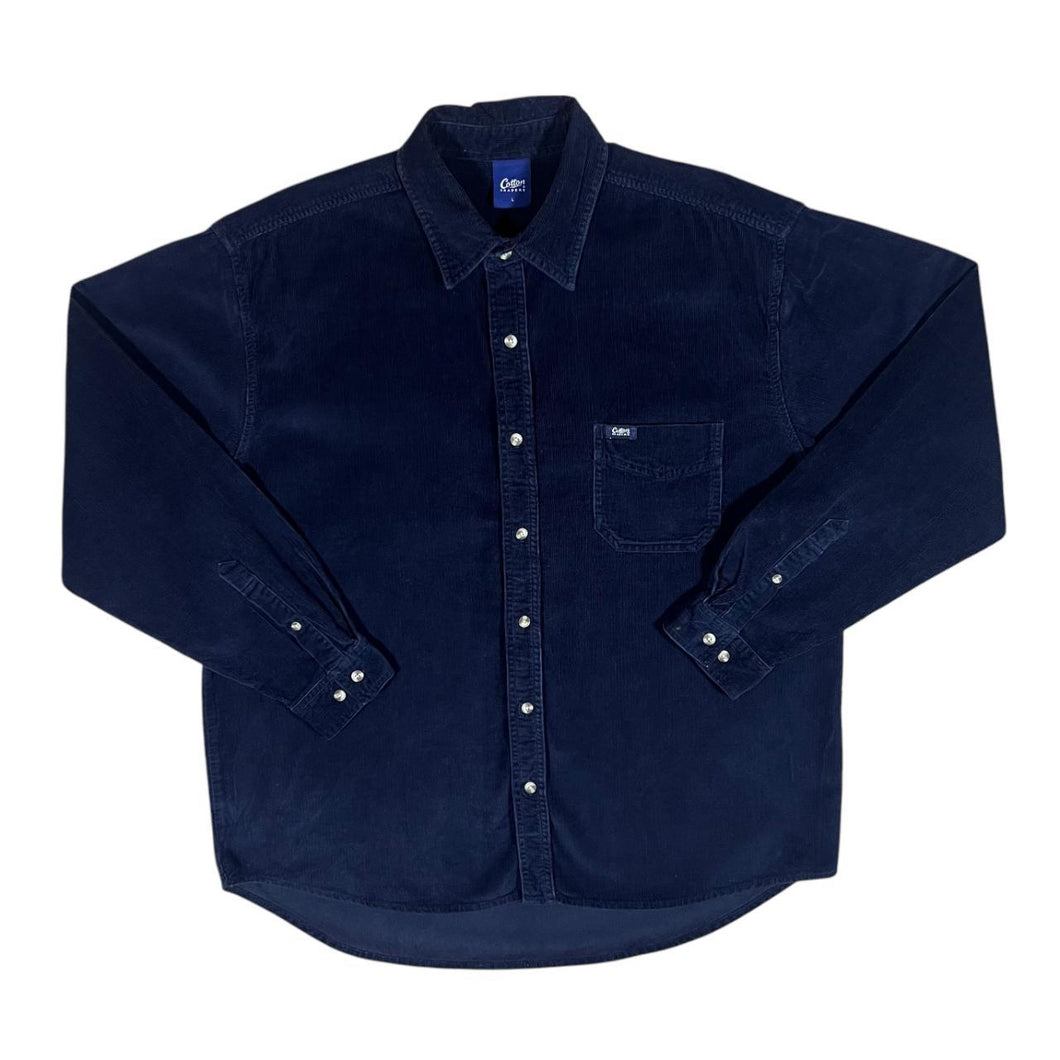 COTTON TRADERS Classic Navy Blue Corduroy Cord Long Sleeve Shirt