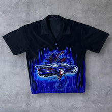 Load image into Gallery viewer, Early 00's Snow Dragon Goth Y2K Flaming Dragon Car Graphic Open Collar Shirt
