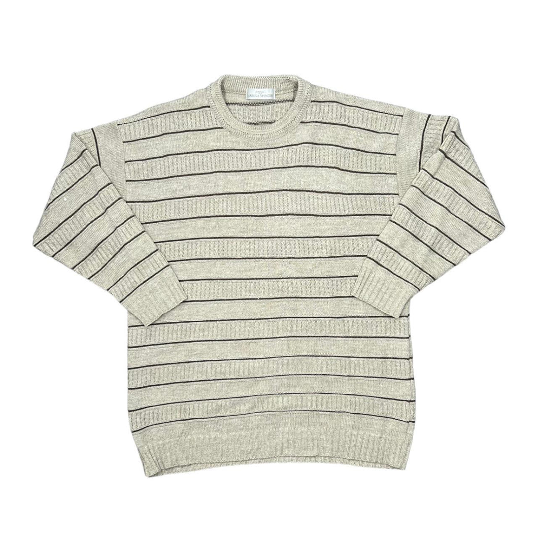 Vintage ST MICHAEL Marks & Spencer Grandad Striped Patterned Acrylic Knit Crewneck Sweater Jumper
