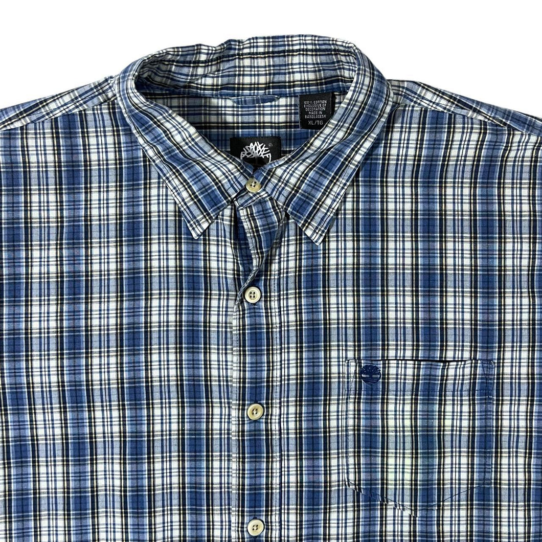 Timberland Blue White Yellow Check Cotton Long Sleeve Button-Up Shirt