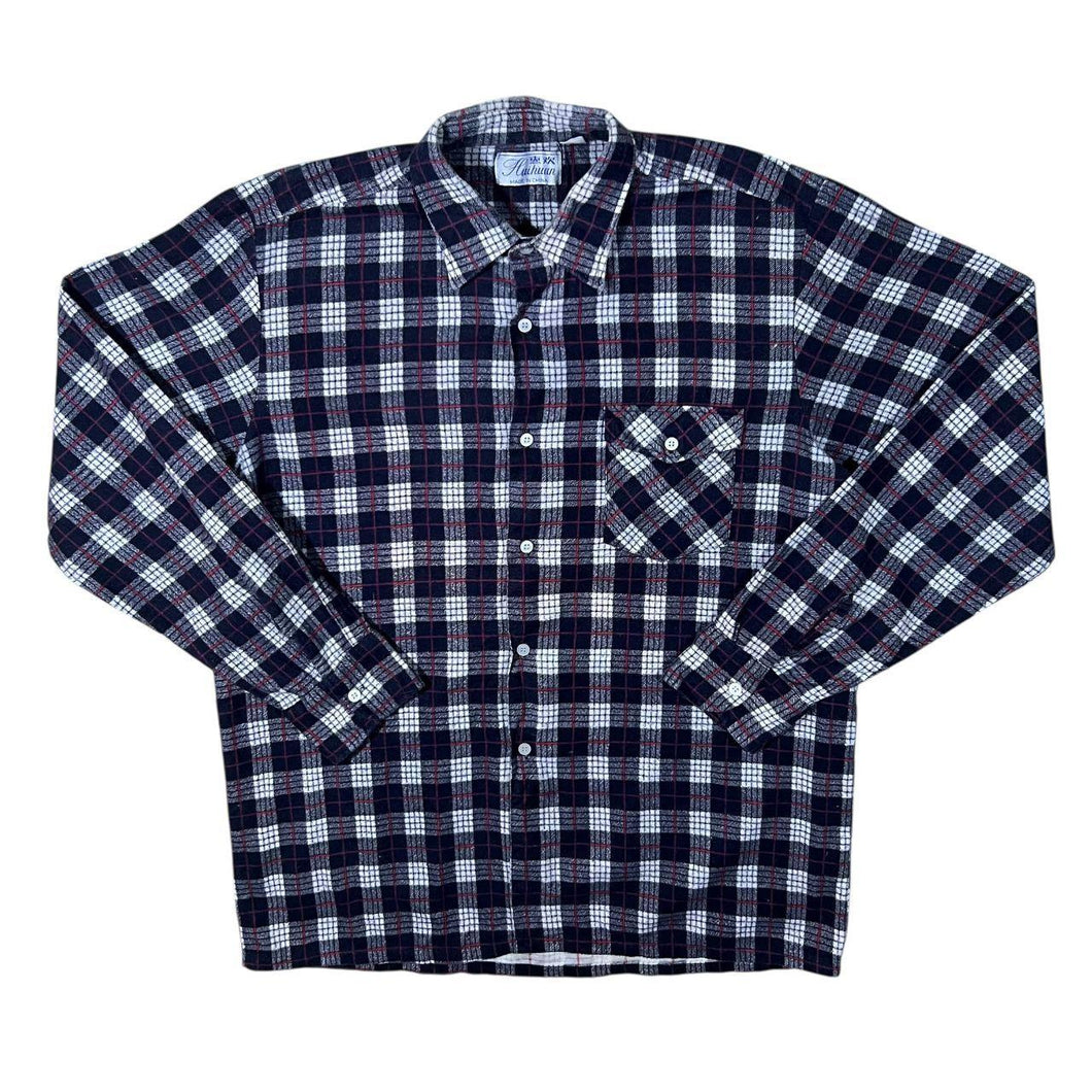 Vintage Huihuan Black White Grey Red Plaid Check Cotton Long Sleeve Flannel Shirt