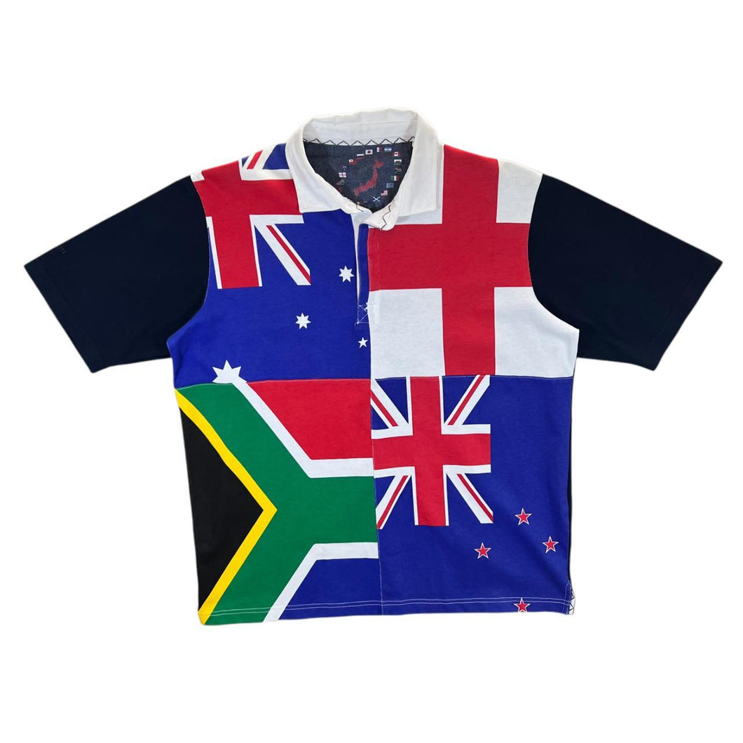 Early 00's COTTON TRADERS Rugby World Cup Flag Colour Block Rugby Polo Shirt