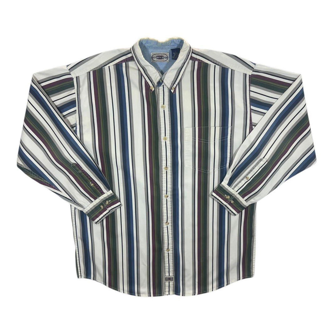 Vintage 90's County Seat Multi Striped Long Sleeve Cotton Button-Up Shirt