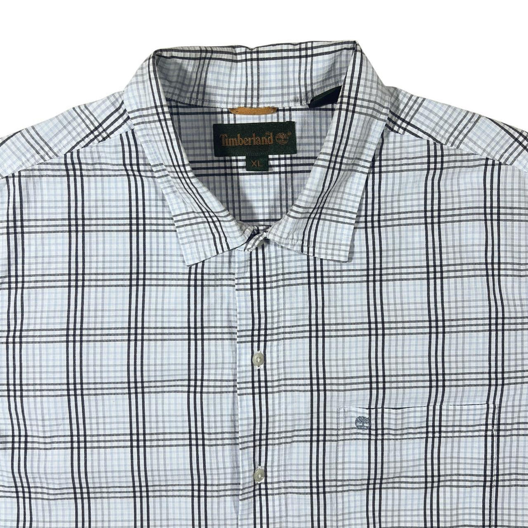 Early 00's Timberland White Blue Check Short Sleeve Cotton Shirt