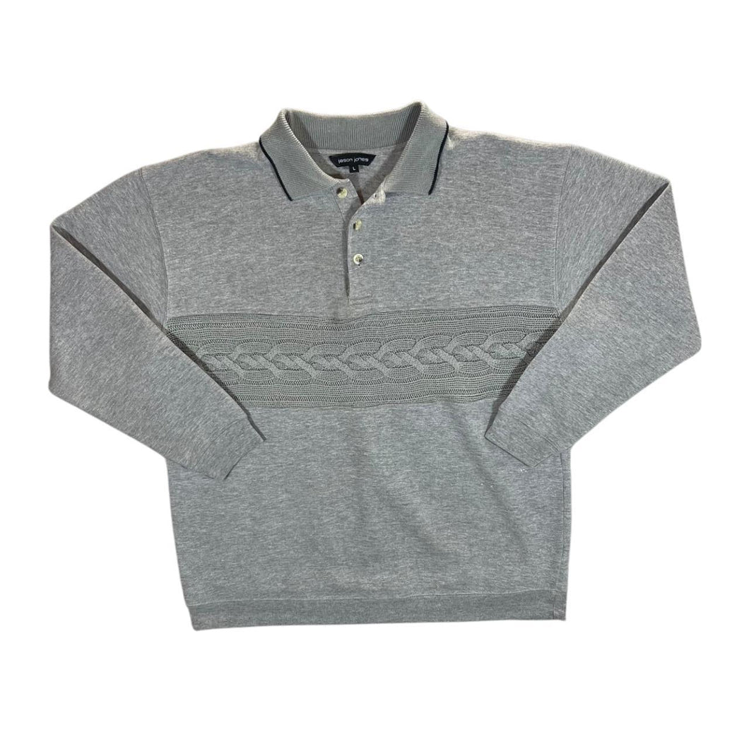 Vintage Jason Jones Cable Knit Panel Grey Collared Sweatshirt