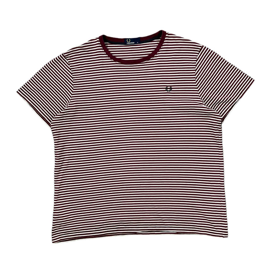 Early 00's FRED PERRY Classic Embroidered Mini Laurel Logo Striped Short Sleeve T-Shirt