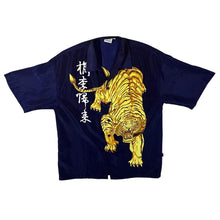 Load image into Gallery viewer, Early 00&#39;s Hundred Continent Gothic Y2K Traditional Tiger Navy Blue Short Sleeve Shirt
