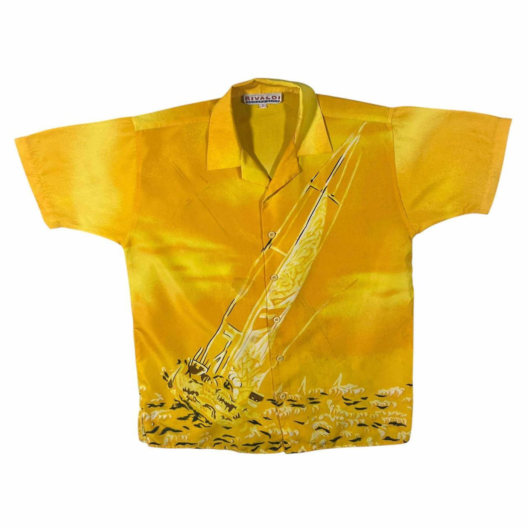 Early 00's Rivaldi Okinawa Style Gothic Y2K Graphic Yellow Short Sleeve Shirt