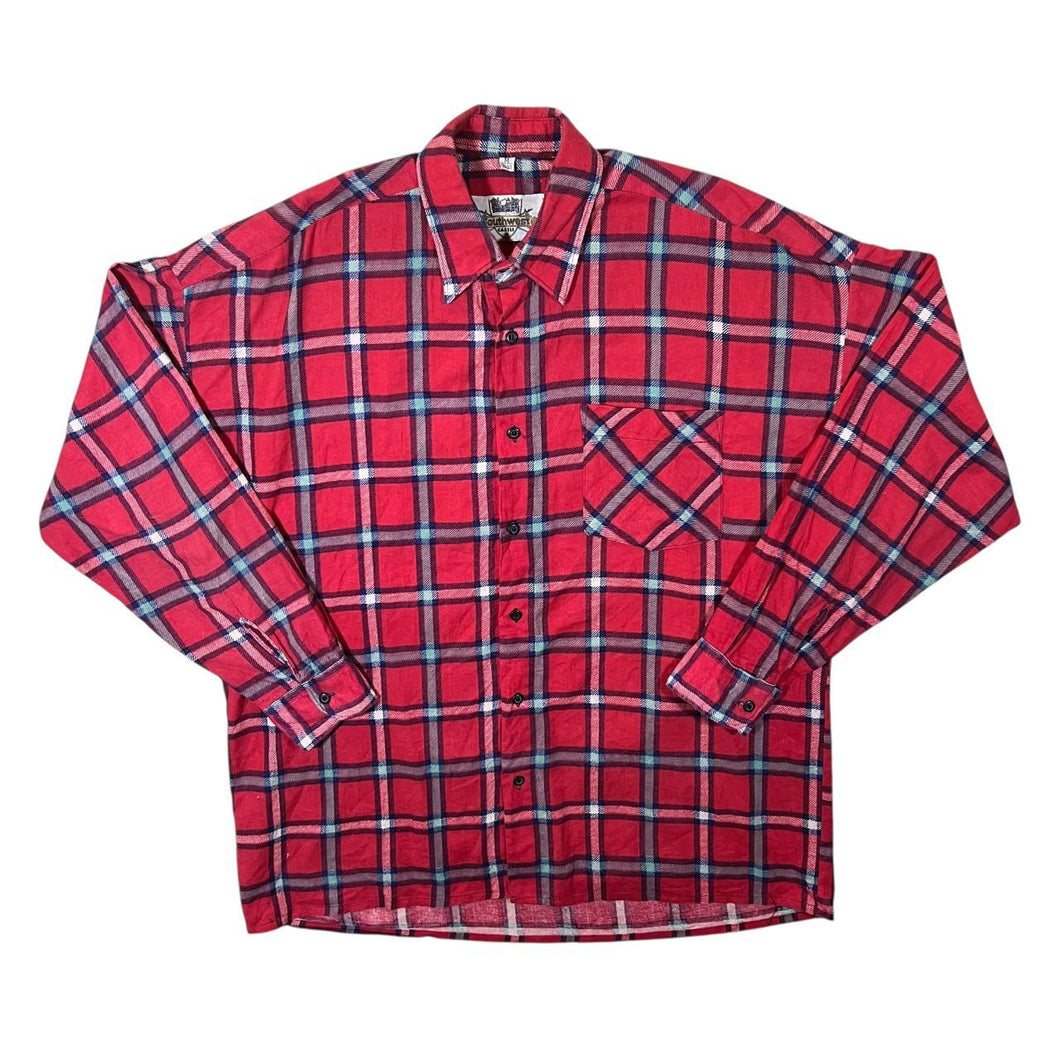 Vintage Southwest Castle Red Multi Plaid Check Long Sleeve Flannel Shirt
