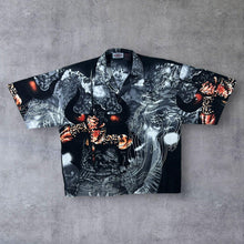Load image into Gallery viewer, Early 00&#39;s Kenvelo Gothic Y2K Samurai All-Over Print Short Sleeve Shirt
