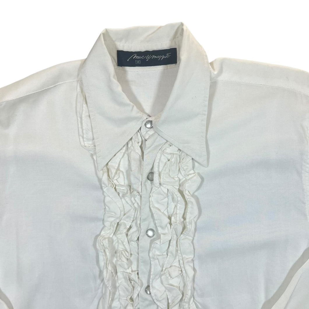 Vintage Mac & Maggie Popper White Viscose Ruffled Dinner Tuxedo Long Sleeve Shirt