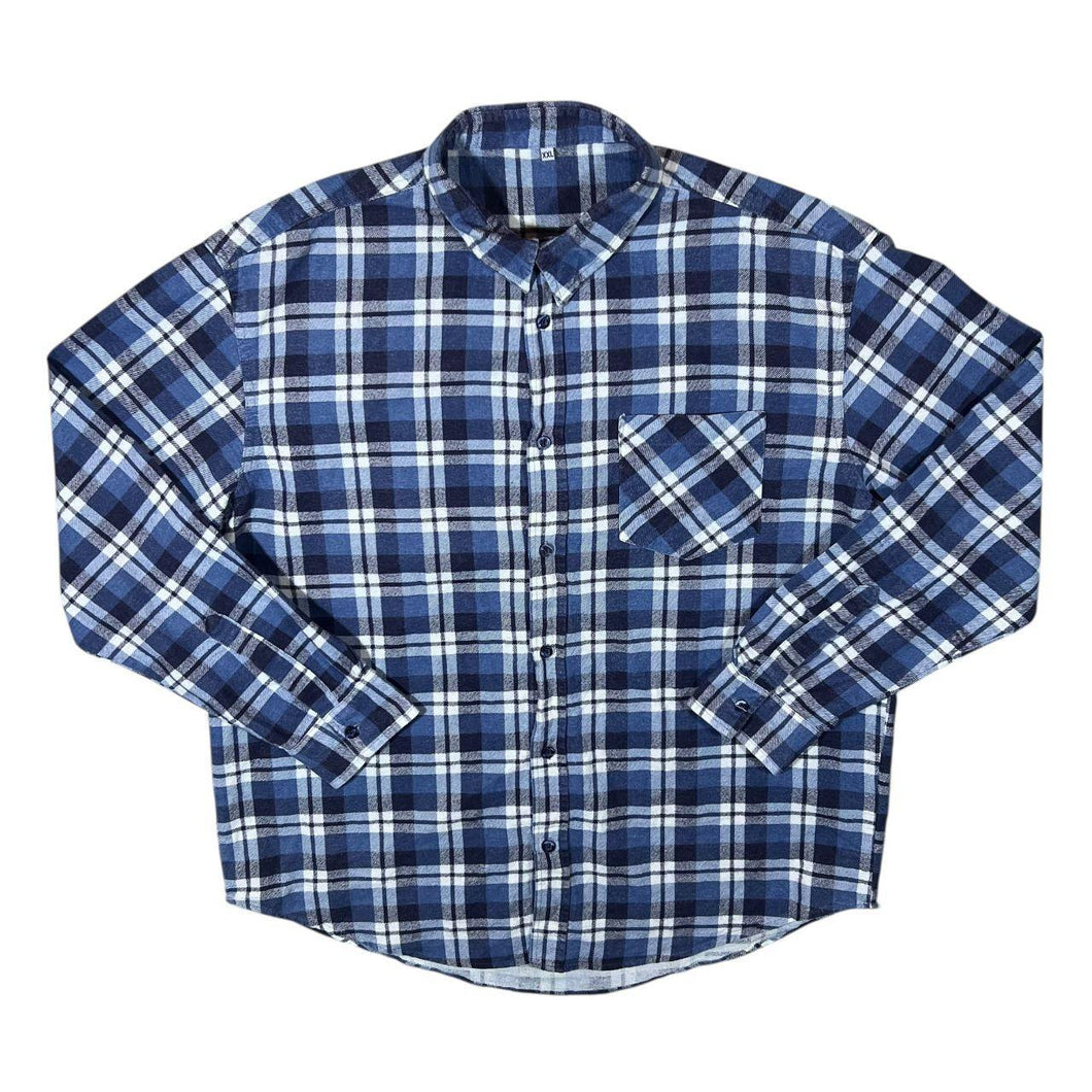 Vintage Halfmoon Navy White Blue Check Long Sleeve Cotton Flannel Shirt