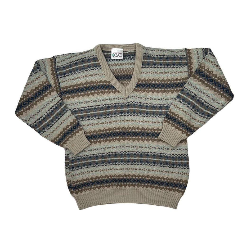 Vintage 90’s DCUZ Made In UK Grandad Patterned V-Neck Knit Sweater Jumper